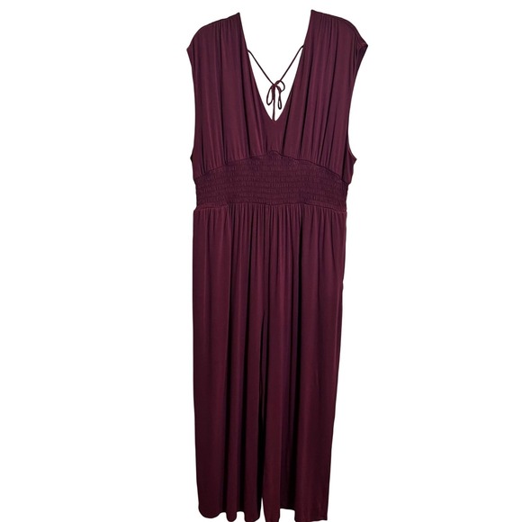 Old Navy XXL Plum Burgundy Jumpsuit Sleeveless V Neck Smocked Waist Casual - Picture 1 of 9